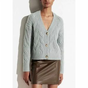 Vince Twisted Chain Cardigan Sweater Size S Powder Blue Alpaca Merino Wool Soft